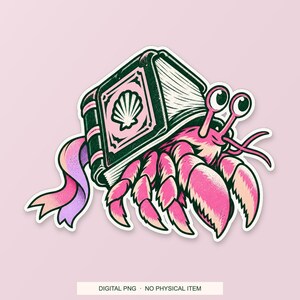 Lucky Somewhere Library Hermit Crab digital PNG artwork shown in a styled preview. One design. Digital download only, no physical item.