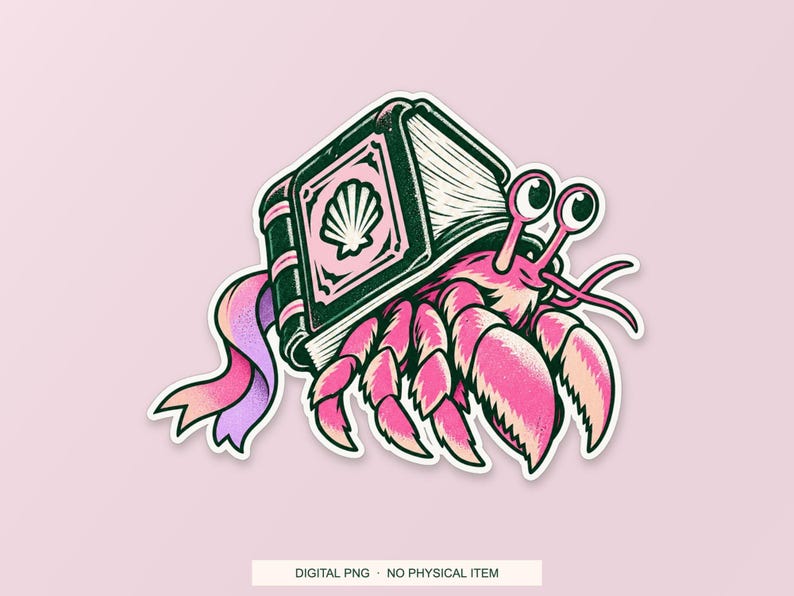 Lucky Somewhere Library Hermit Crab digital PNG artwork shown in a styled preview. One design. Digital download only, no physical item.