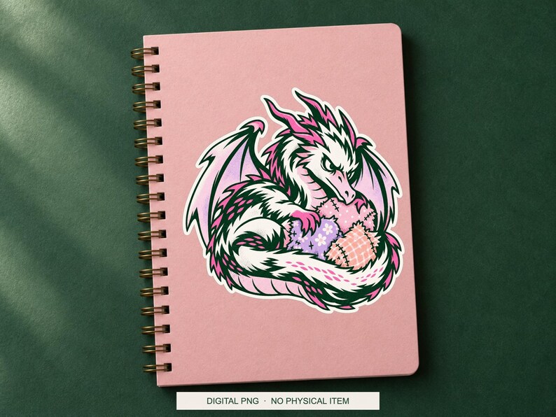 Lucky Somewhere Fabric Scrap Dragon digital PNG artwork shown in a styled preview. One design. Digital download only, no physical item.