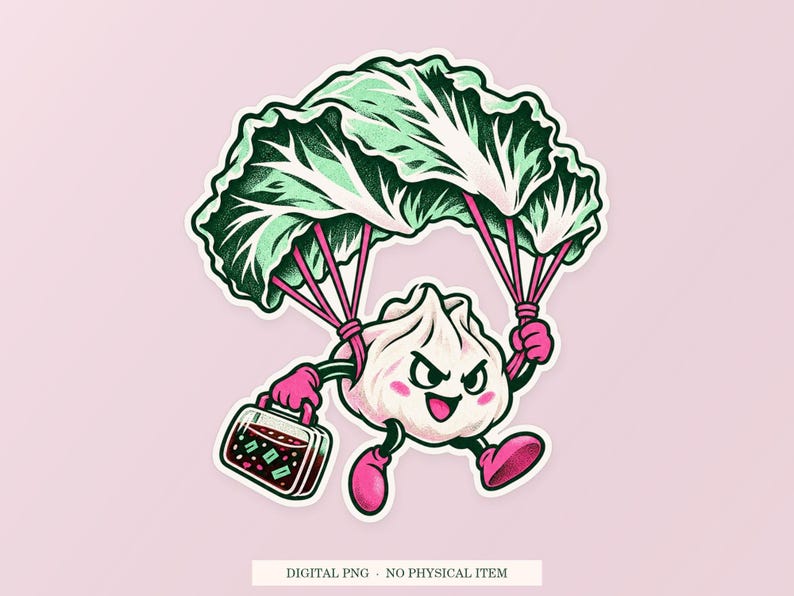 Emergency Dumpling Parachute PNG, Whimsical Clipart, Transparent Digital Download image 1