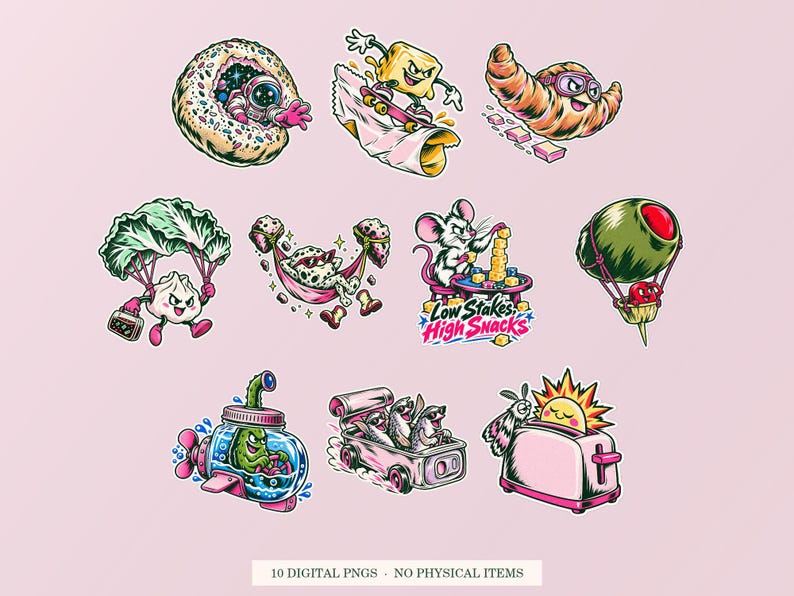 Rolig mat PNG Clipart-paket, 10 transparenta PNG-filer, surrealistiskt mellanmål, digital nedladdning bild 1