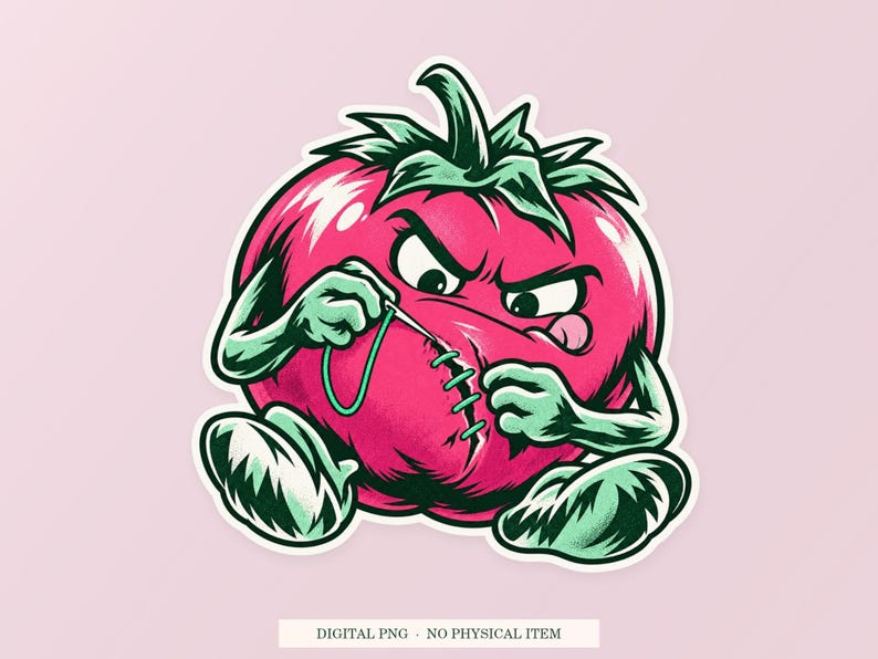 Tomato Repair Kit pink and green illustration on a cream digital download cover. One transparent PNG with white outline; no physical item.