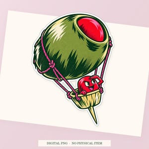 Olive Hot Air Balloon close view showing the pink and green artwork and white outline.