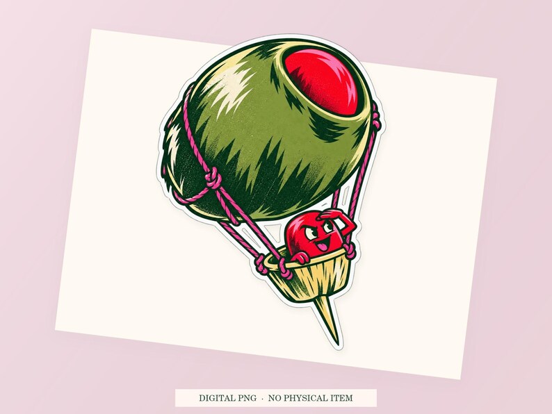 Olive Hot Air Balloon close view showing the pink and green artwork and white outline.
