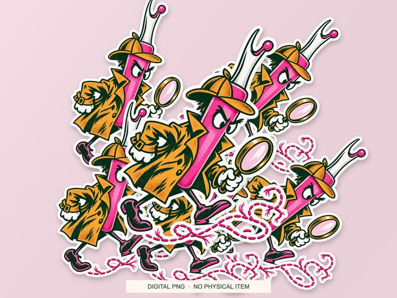 Lucky Somewhere Seam Ripper Detective digital PNG artwork shown in a styled preview. One design. Digital download only, no physical item.