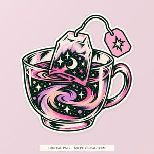 Night Sky Tea Bag PNG, Whimsical Clipart, Transparent Digital Download image 1