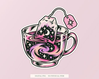 Sachet de thé ciel nocturne (PNG), illustration fantaisiste, téléchargement numérique transparent