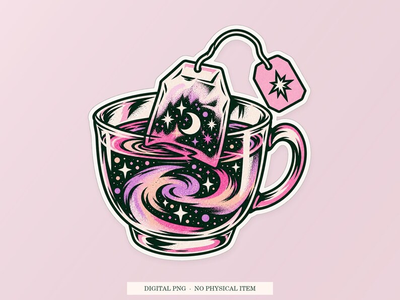 Night Sky Tea Bag PNG, Whimsical Clipart, Transparent Digital Download image 1