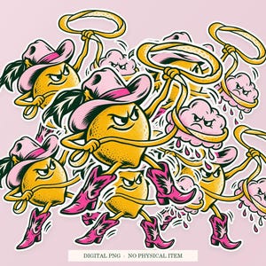 Lemon Cloud Wrangler shown in a playful sticker cluster on powder pink. Digital mockup, no physical stickers included.