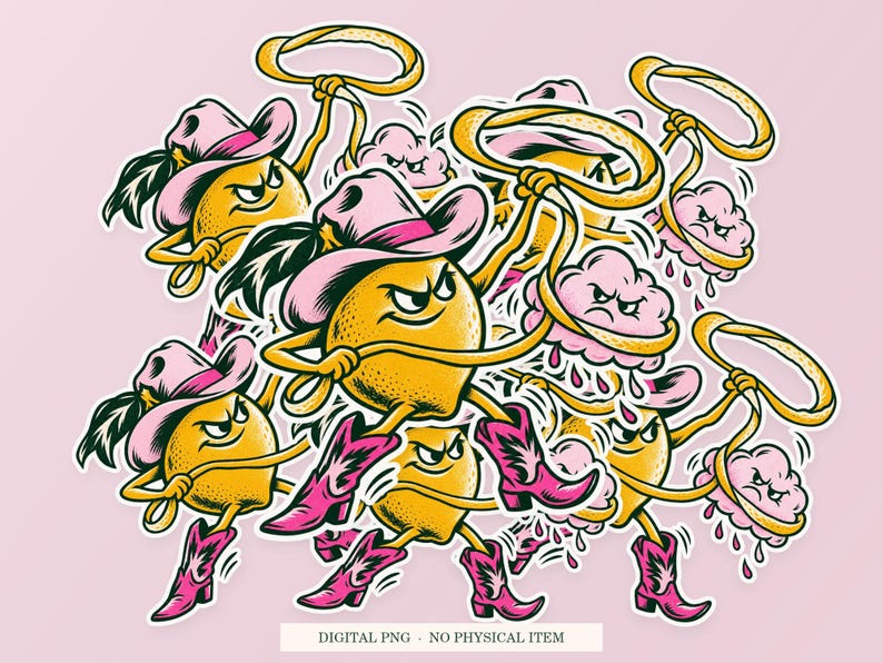 Lemon Cloud Wrangler shown in a playful sticker cluster on powder pink. Digital mockup, no physical stickers included.