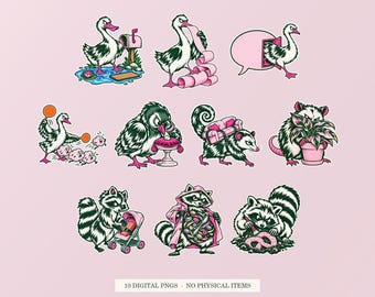 Funny Animal PNG Clipart Bundle, 10 Transparent PNG Files, Critter Chaos, Digital Download