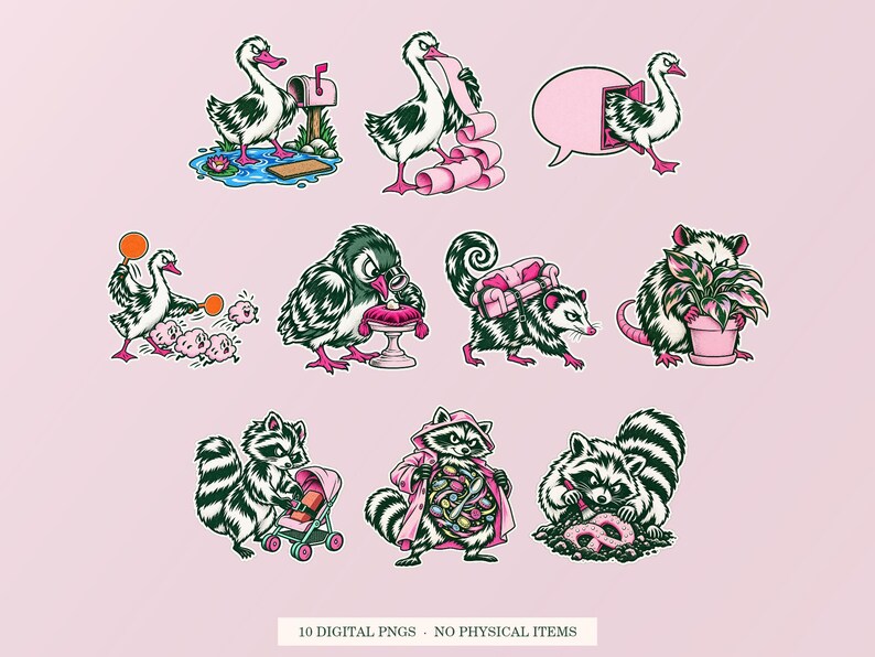 Critter Chaos cover showing ten pink and green designs. Digital PNG bundle, no physical item.