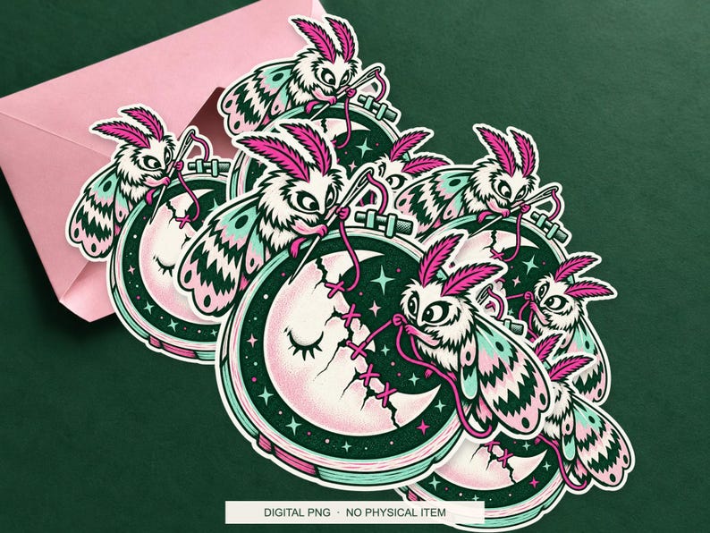 Lucky Somewhere Embroidery Moon Repair digital PNG artwork shown in a styled preview. One design. Digital download only, no physical item.