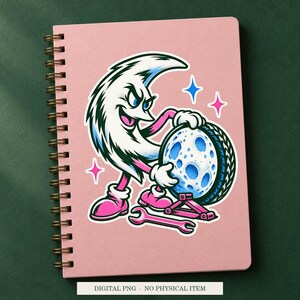 Moon Spare Tire displayed on a notebook. Digital mockup showing a creative use for the PNG.