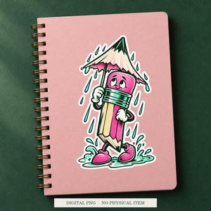 Pencil Umbrella Stand displayed on a notebook. Digital mockup showing a creative use for the PNG.