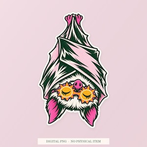 Bat Sleep Mask pink and green illustration on a cream digital download cover. One transparent PNG with white outline; no physical item.