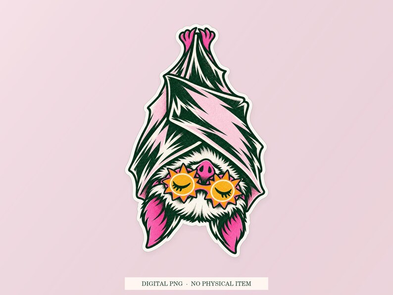 Bat Sleep Mask pink and green illustration on a cream digital download cover. One transparent PNG with white outline; no physical item.