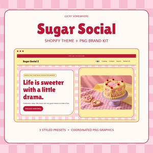 Pink Bakery Shopify Theme & PNG Brand Kit, Gingham Website Template | Sugar Social