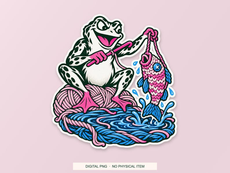 Lucky Somewhere Crochet Hook Fishing digital PNG artwork shown in a styled preview. One design. Digital download only, no physical item.