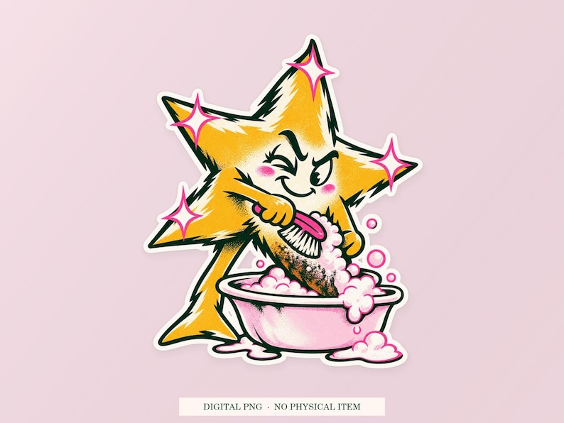 Stjärntvätt PNG, nyckfull clipart, transparent digital nedladdning bild 1