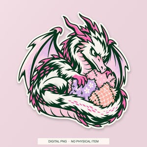 Lucky Somewhere Fabric Scrap Dragon digital PNG artwork shown in a styled preview. One design. Digital download only, no physical item.