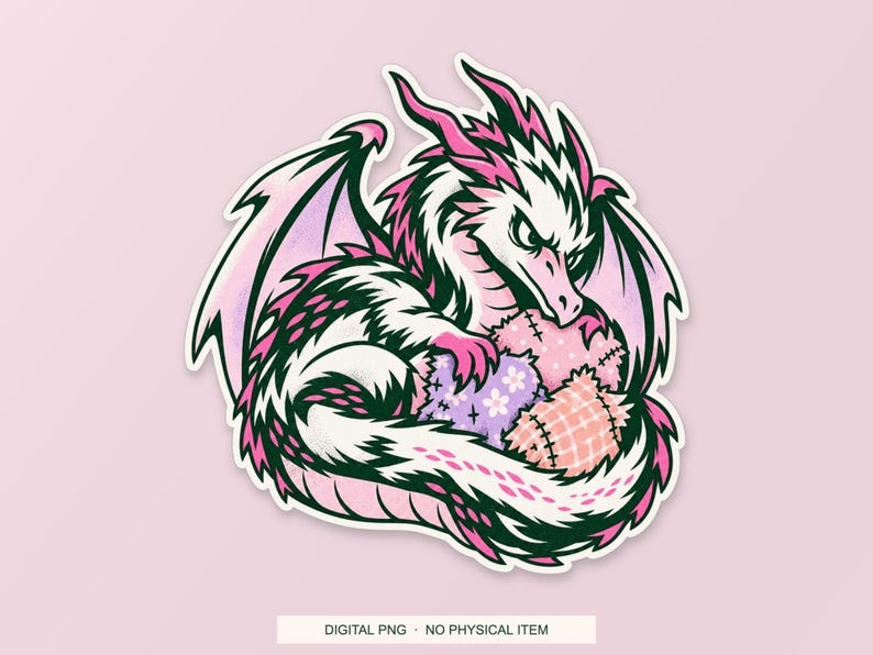 Lucky Somewhere Fabric Scrap Dragon digital PNG artwork shown in a styled preview. One design. Digital download only, no physical item.