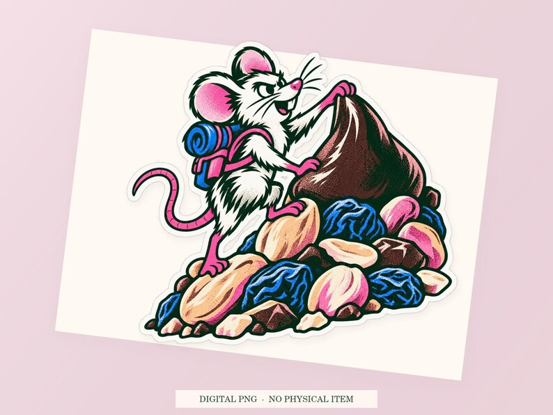 Trail Mix Expedition close view showing the pink and green artwork and white outline.