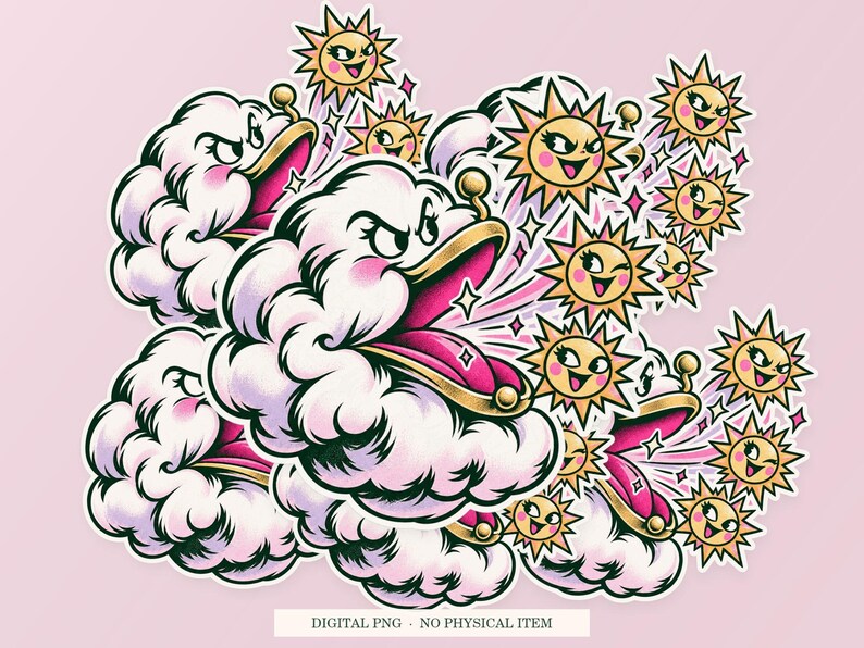 Cloud Coin Purse shown in a playful sticker cluster on powder pink. Digital mockup, no physical stickers included.