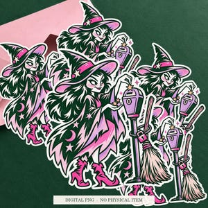 Witch Parking Meter artwork shown as a sticker on a cream envelope against green. Digital PNG mockup; envelope and physical sticker are not included.