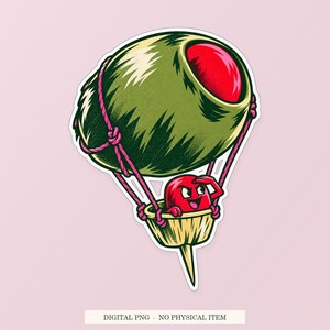Olive Hot Air Balloon PNG, Whimsical Clipart, Transparent Digital Download image 1