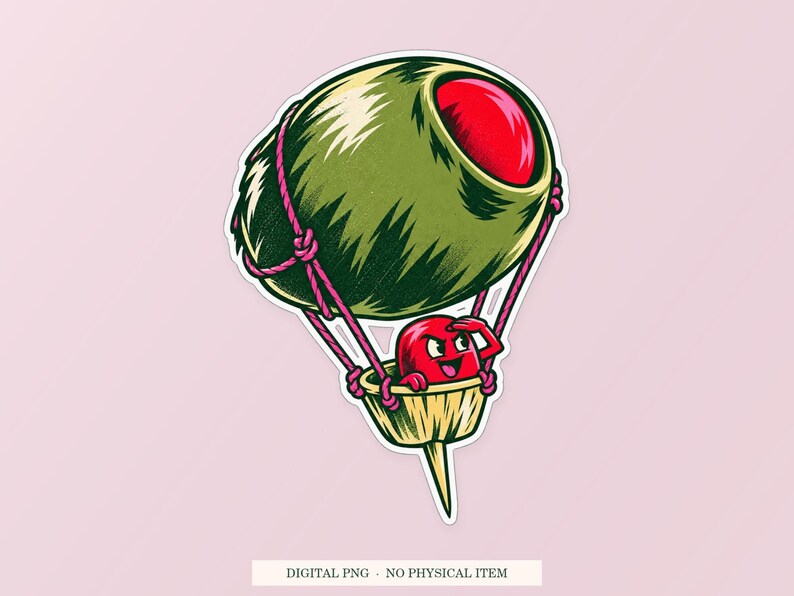 Olive Hot Air Balloon PNG, Whimsical Clipart, Transparent Digital Download image 1