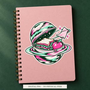 Planet Lunchbox displayed on a notebook. Digital mockup showing a creative use for the PNG.