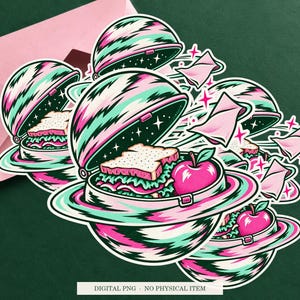 Planet Lunchbox displayed on an envelope with a green background. Digital mockup, no physical item included.