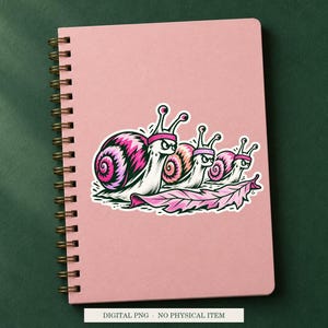 Snail Run Club displayed on a notebook. Digital mockup showing a creative use for the PNG.