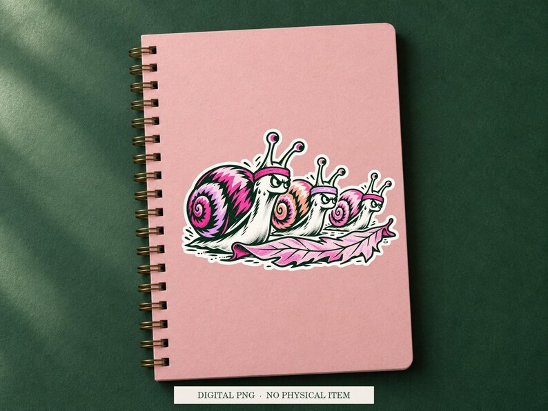 Snail Run Club displayed on a notebook. Digital mockup showing a creative use for the PNG.