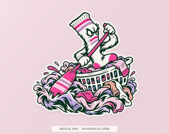 Panier à linge en forme de canot de sauvetage (PNG), illustration fantaisiste, téléchargement numérique transparent