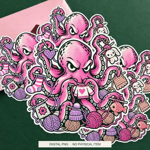 Lucky Somewhere Crochet Octopus Overtime digital PNG artwork shown in a styled preview. One design. Digital download only, no physical item.