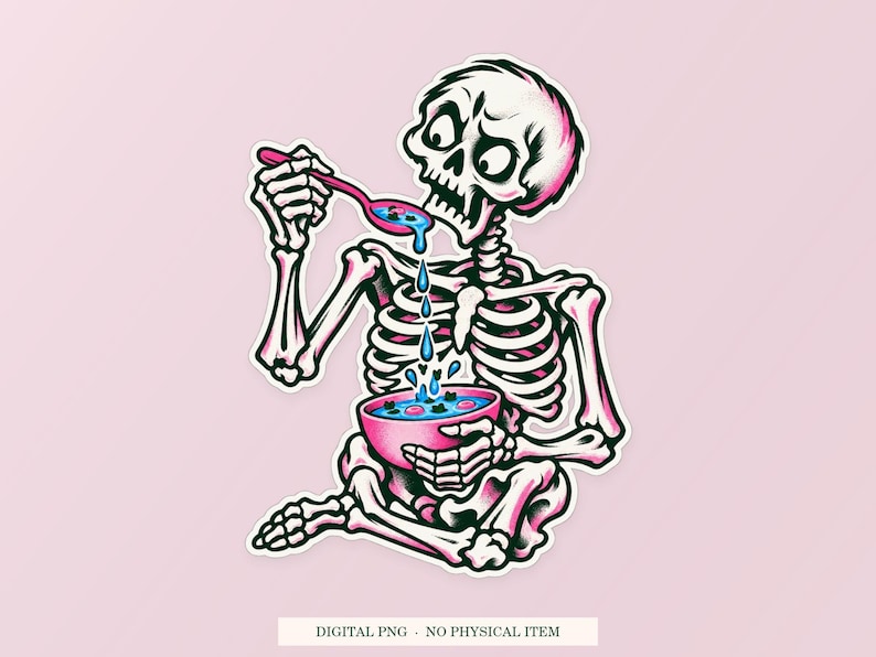 Skeleton Soup Strainer PNG, Whimsical Clipart, Transparent Digital Download image 1