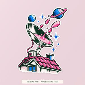 Spoon Satellite Dish PNG, Whimsical Clipart, Transparent Digital Download image 1