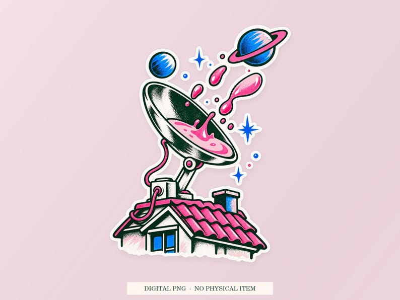 Spoon Satellite Dish PNG, Whimsical Clipart, Transparent Digital Download image 1