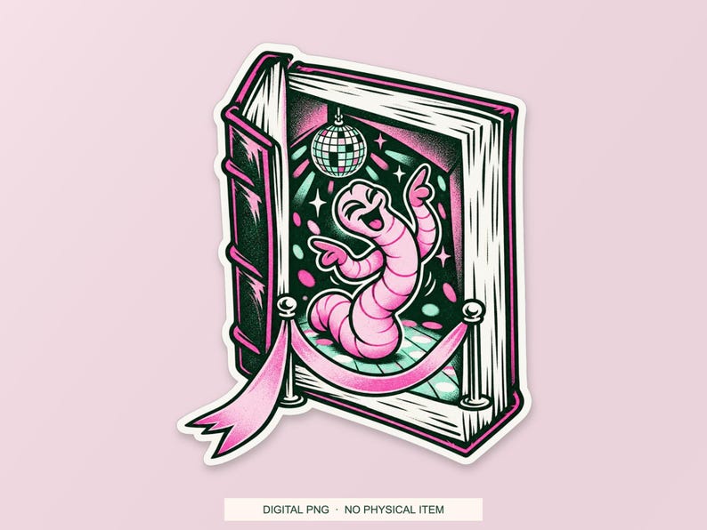 Lucky Somewhere Bookworm Nightclub digital PNG artwork shown in a styled preview. One design. Digital download only, no physical item.