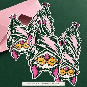 Bat Sleep Mask artwork shown as a sticker on a cream envelope against green. Digital PNG mockup; envelope and physical sticker are not included.