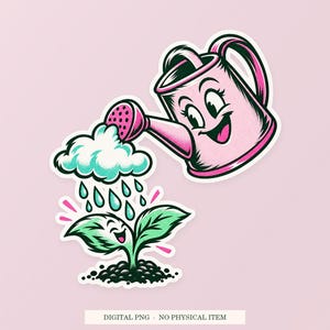 Watering Can Raincloud PNG, Whimsical Clipart, Transparent Digital Download image 1