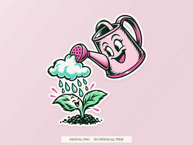 Watering Can Raincloud PNG, Whimsical Clipart, Transparent Digital Download image 1