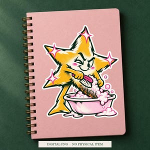 Star Laundering displayed on a notebook. Digital mockup showing a creative use for the PNG.