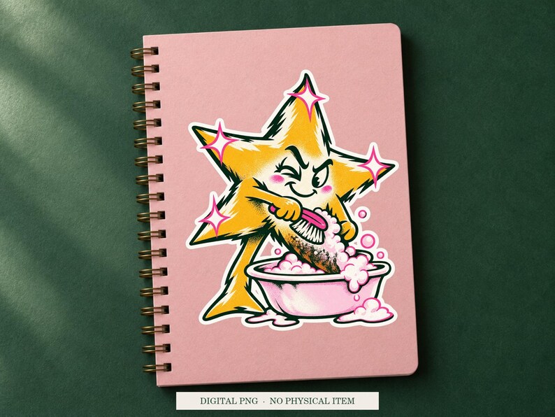 Star Laundering displayed on a notebook. Digital mockup showing a creative use for the PNG.