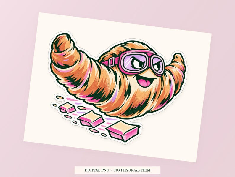 Croissant Aerodynamics close view showing the pink and green artwork and white outline.