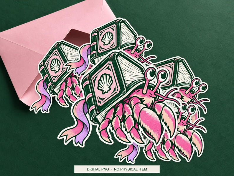 Lucky Somewhere Library Hermit Crab digital PNG artwork shown in a styled preview. One design. Digital download only, no physical item.