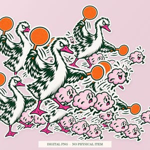Goose Thought Traffic artwork shown as overlapping white outlined sticker cutouts on a pink background. Digital PNG mockup; physical stickers are not included.