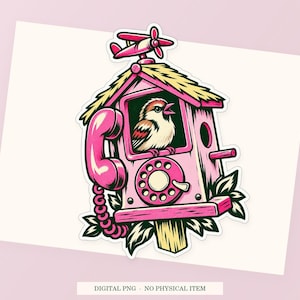 Airplane Mode Birdhouse close view showing the pink and green artwork and white outline.